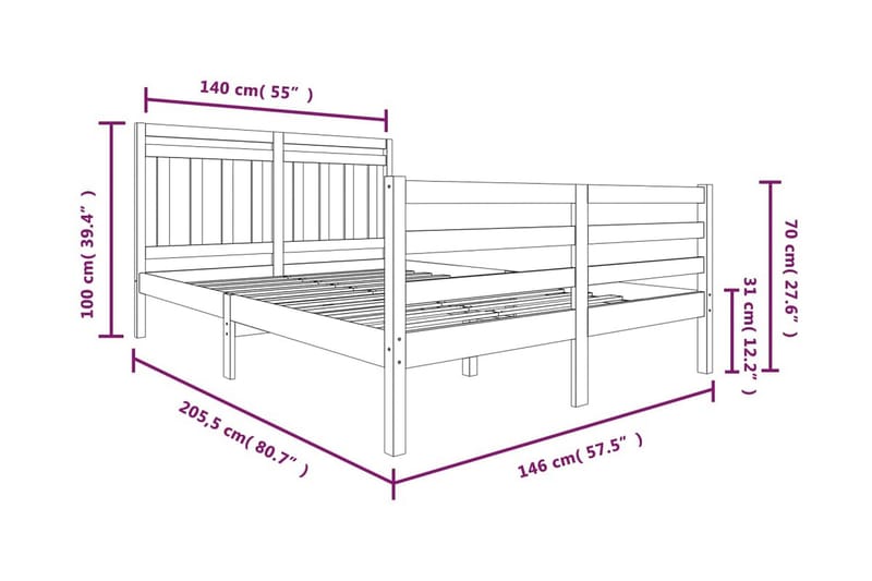 Sängram vit massivt trä 140x200 cm - Vit - Möbler - Säng - Sängram & sängstomme