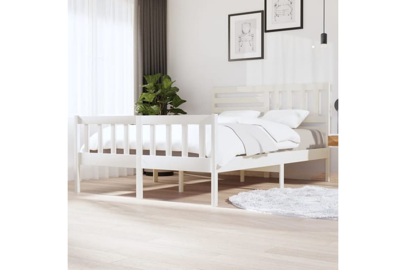 Sängram vit massivt trä 150x200 cm - Vit - Sängram & sängstomme