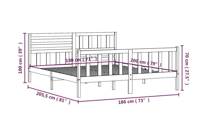 Sängram vit massivt trä 180x200 cm - Vit - Möbler - Säng - Sängram & sängstomme