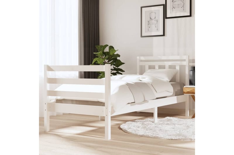 Sängram vit massivt trä 90x190 cm 3FT - Vit - Sängram & sängstomme