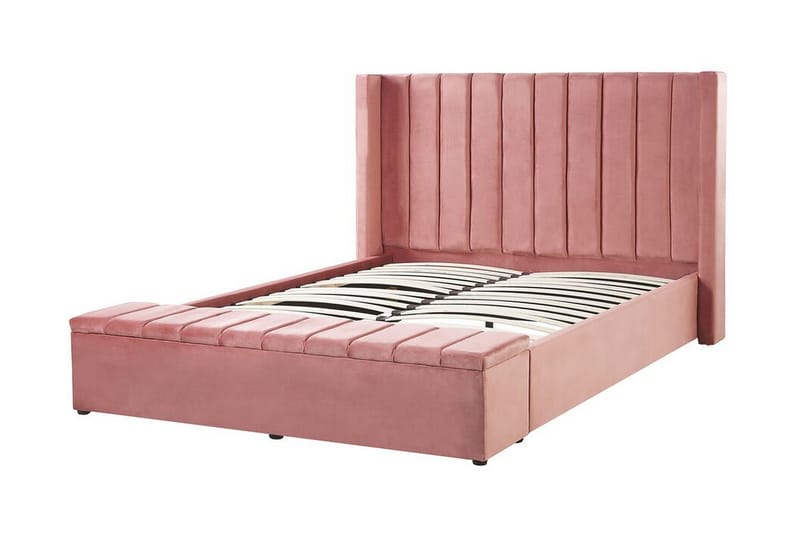 Wevers Säng med Förvaringsbänk 160x200 cm - Rosa/Sammet - Sängram & sängstomme