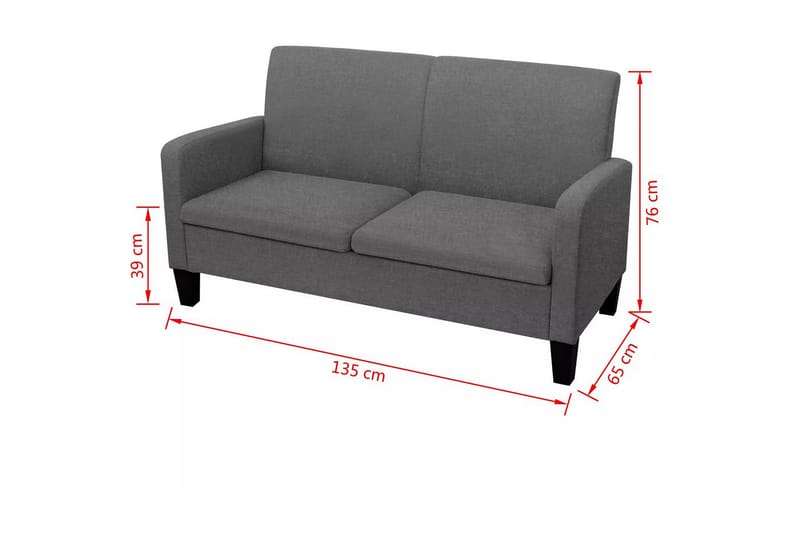 2-sitssoffa 135x65x76 cm mörkgrå - Grå - 2 sits soffa