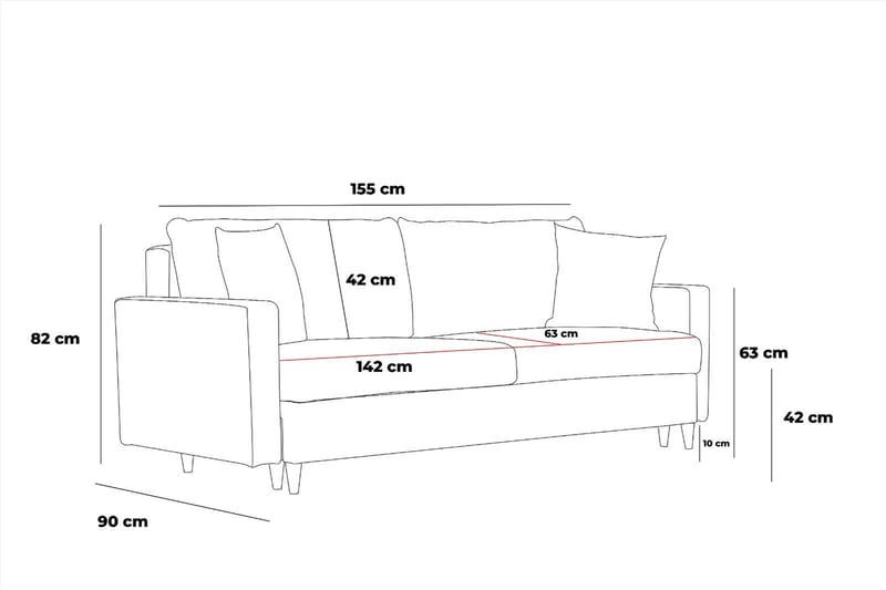 Braneles Soffa 2-sits - Grå - 2 sits soffa