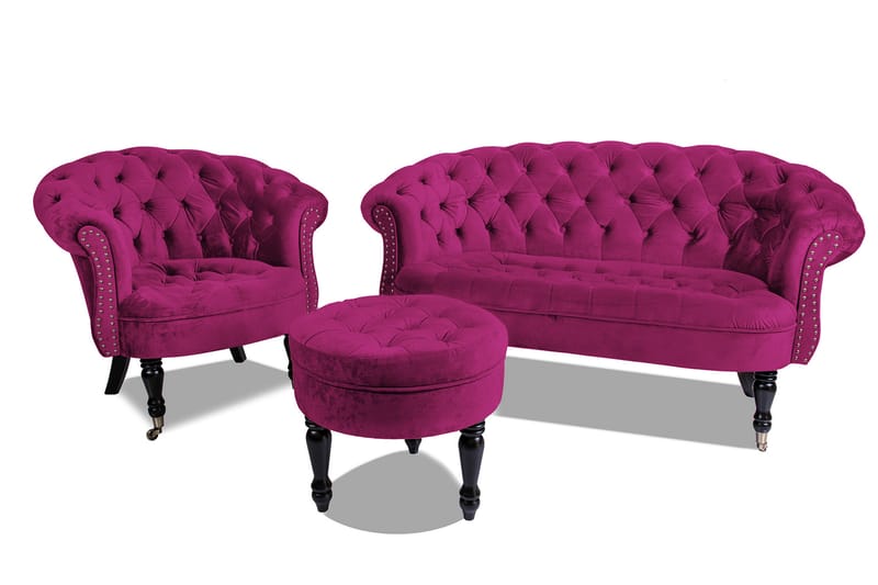 Chesterfield Ludovic Soffa 2-sits - Cerise - 2 sits soffa - Chesterfield soffa - Sammetssoffa