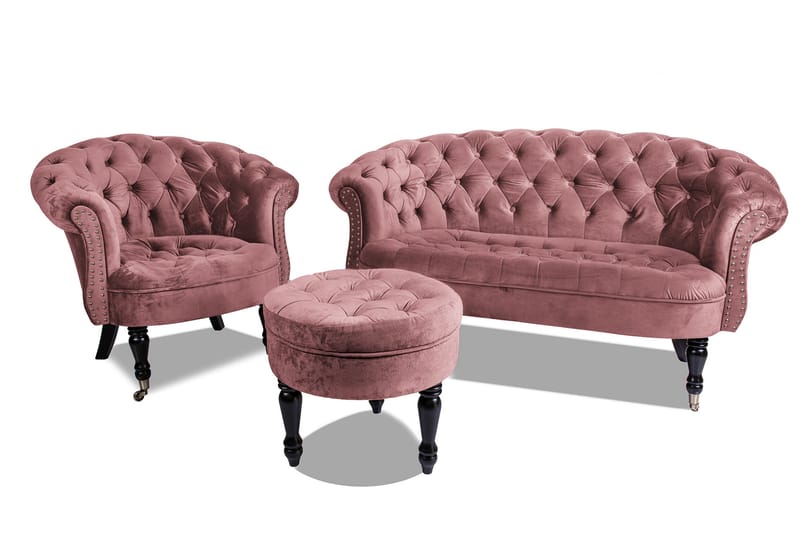 Chesterfield Ludovic Soffa 2-sits - Rosa - Skinnsoffor - 3 sits soffa - 4 sits soffa - Soffa - Sammetssoffa - 2 sits soffa - Chesterfield soffa