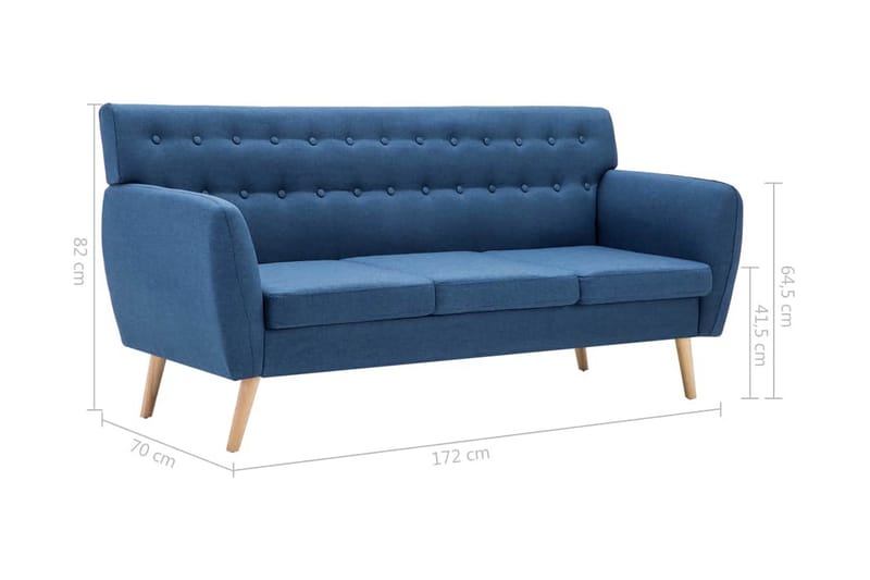 3-sitssoffa med tygklädsel 172x70x82 cm blå - Blå - 3 sits soffa