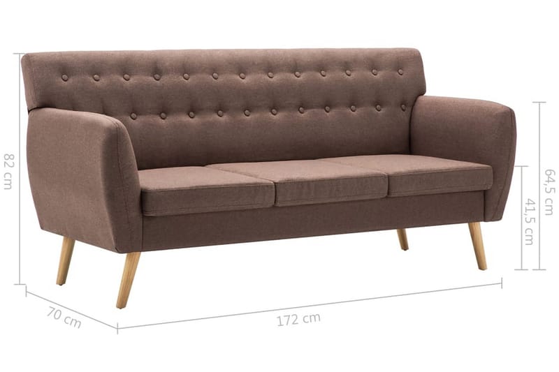 3-sitssoffa med tygklädsel 172x70x82 cm brun - Brun - 3 sits soffa