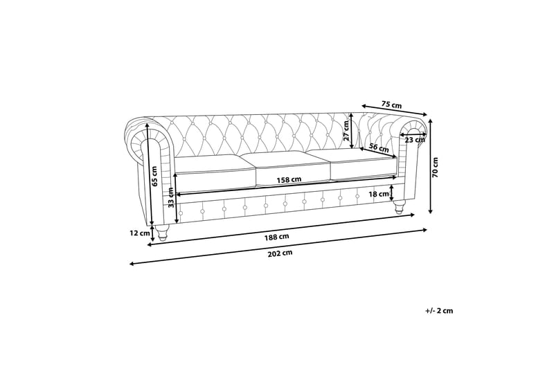 Casonya 3-sits Soffa - Gul/Sammet - 3 sits soffa