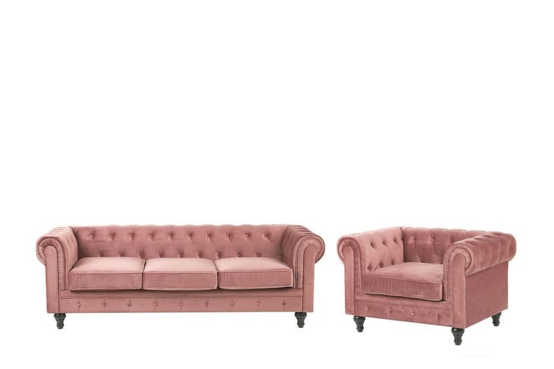 Casonya Soffgrupp - Rosa/Sammet - 3 sits soffa