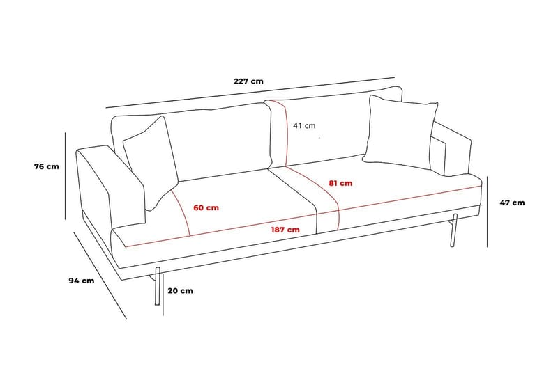 Dalim Soffa 3-sits - Antracit - 3 sits soffa