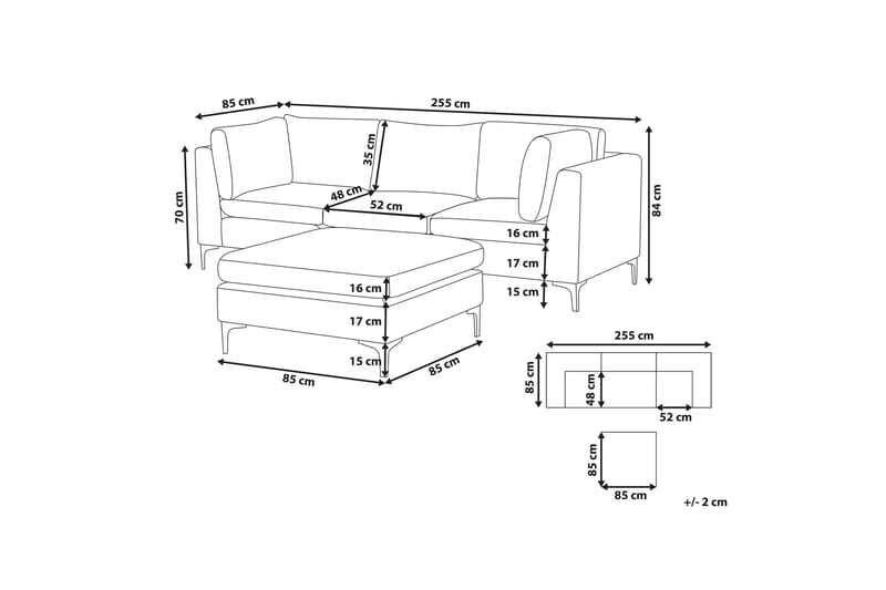 Evja 3-sits Soffa med Fotpall - Sammet/Grön - 3 sits soffa