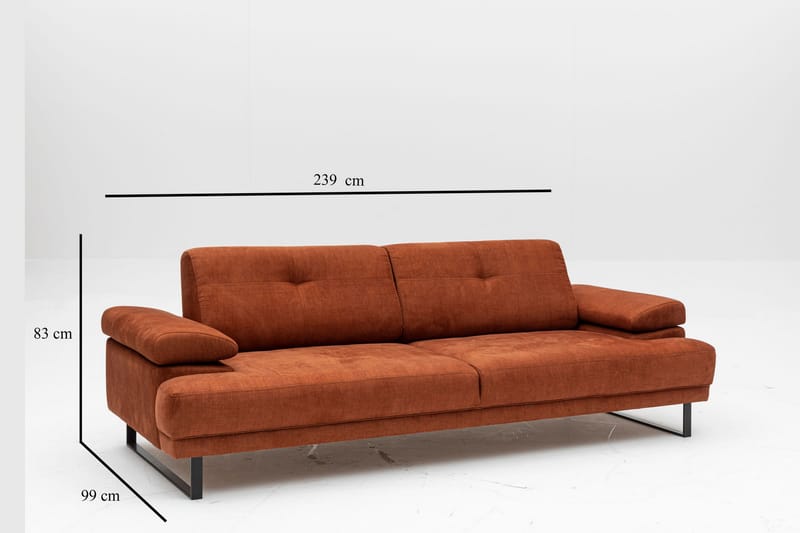 Kitimat Soffa 3-sits - Orange - Skinnsoffor - Sammetssoffa - 3 sits soffa - 4 sits soffa - Soffa - 2 sits soffa