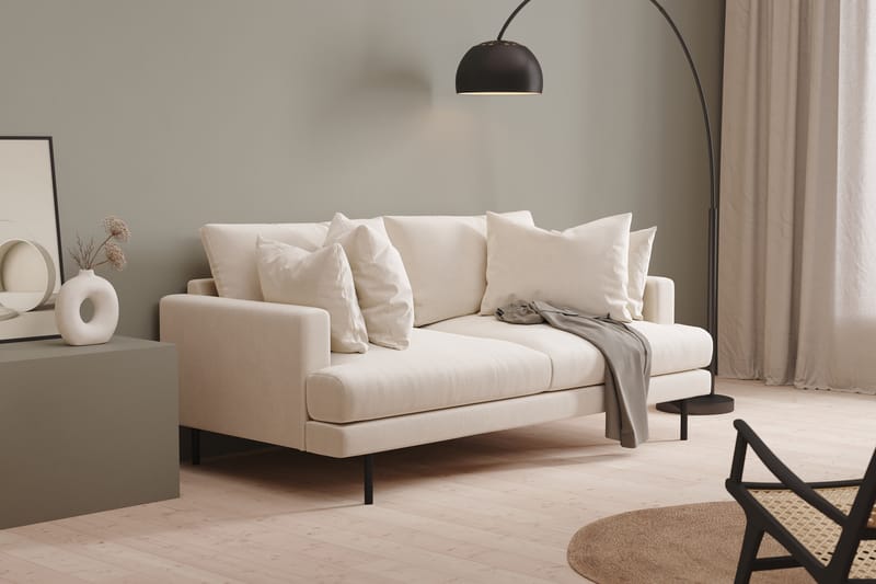 Menard Djup 3 sits Soffa Sammet 205 cm bred - Ljus Beige / Vit - Möbler - Soffa - 3 sits soffa