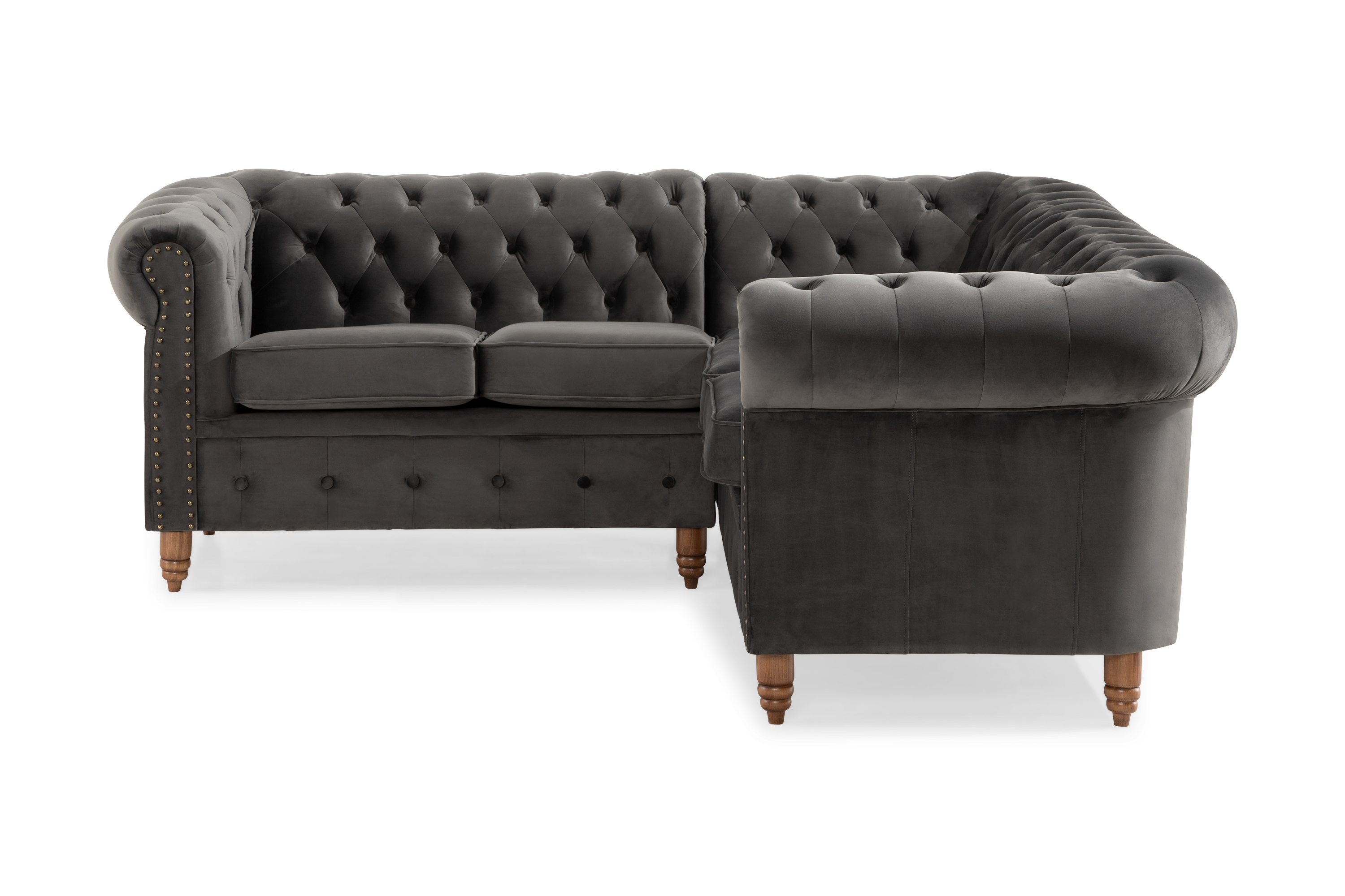 Chesterfield Deluxe Hörnsoffa - Grå 4 sits soffa