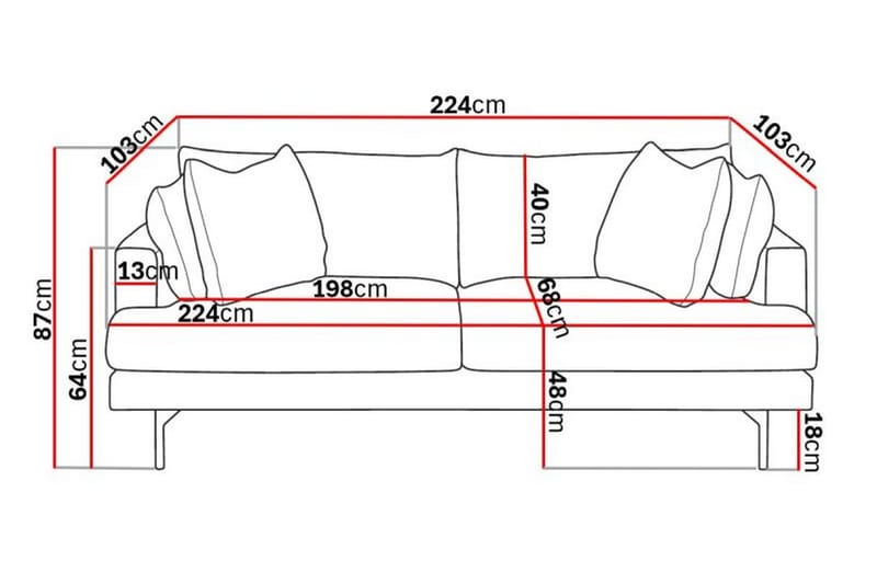 Menard 4-sits Soffa Manchester Tyg 225 cm bred - Ljus Beige / Natur - Möbler - Soffa - 4 sits soffa