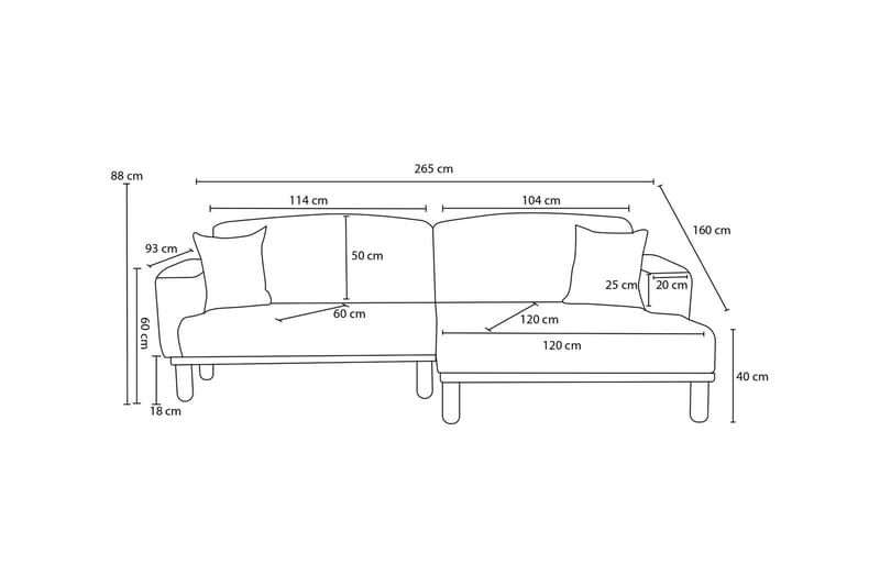 Arman 4-sits Soffa med Divan - Antracit - Möbler - Soffa - Divansoffor & schäslongsoffa