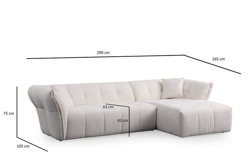 Azzo 4-sits Soffa med Divan - Vit - Möbler - Soffa - Divansoffor & schäslongsoffa