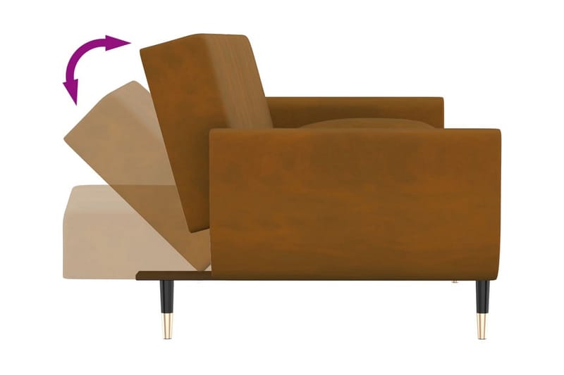 Bäddsoffa 2-sits med två kuddar brun sammet - Brun - Bäddsoffa