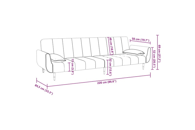 Bäddsoffa 2-sits med två kuddar gräddvit sammet - Kräm - Bäddsoffa