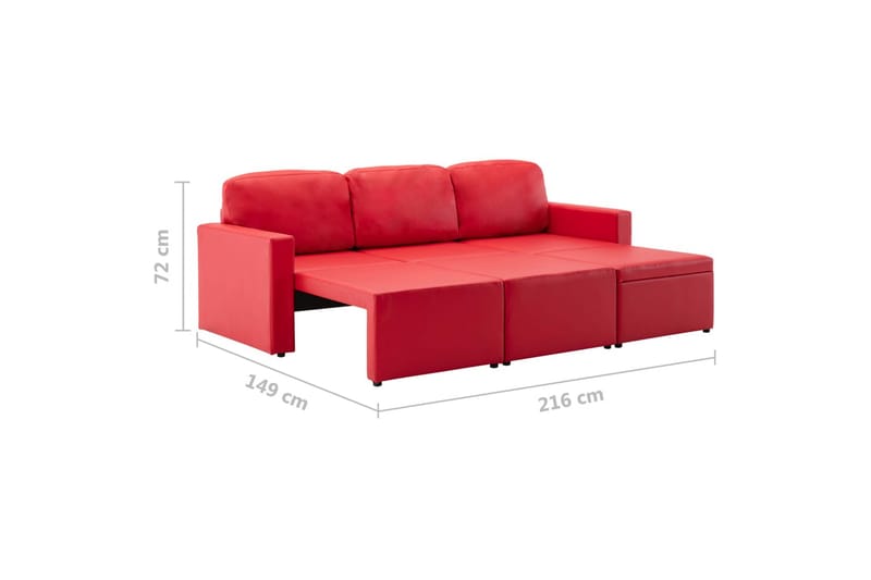 Bäddsoffa modulär 3-sits röd konstläder - Röd - Bäddsoffa - Skinnsoffor - Bäddsoffa 3 sits