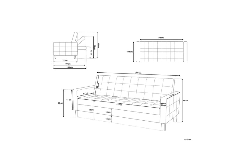 Vehkoo Bäddsoffa 200 cm - Grå - Bäddsoffa - Bäddsoffa 3 sits