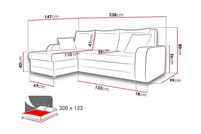 Alvared Djup 3 sits L soffa -Hörnbäddsoffa Universal 230 cm - Beige / Svart / Vit - Möbler - Soffa - Bäddsoffa