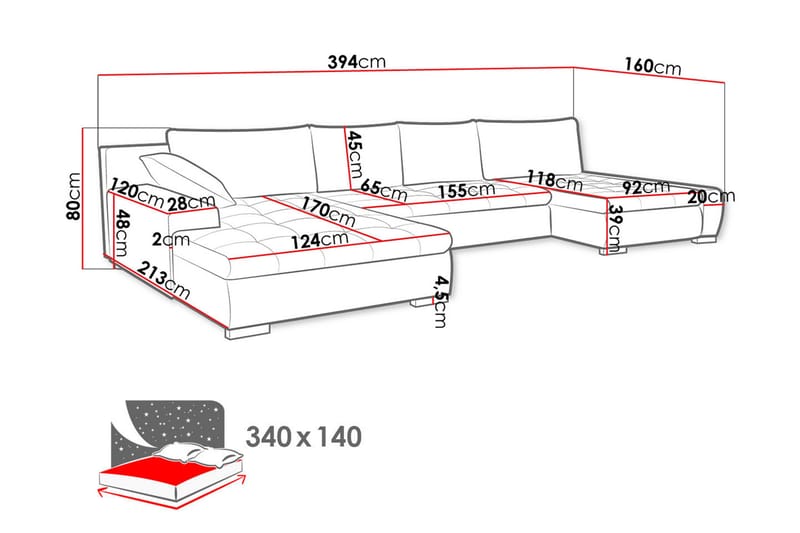 Cillo Stor Djup Bäddsoffa Dubbeldivan 4-sits 340x140 cm U-formad - Blå - Möbler - Soffa - Bäddsoffa - Bäddsoffa divan