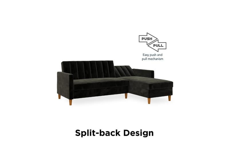 Celine 3-sits Divanbäddsoffa Sammet/Svart - Dorel Home - Bäddsoffa divan - Sammetssoffa - Bäddsoffa