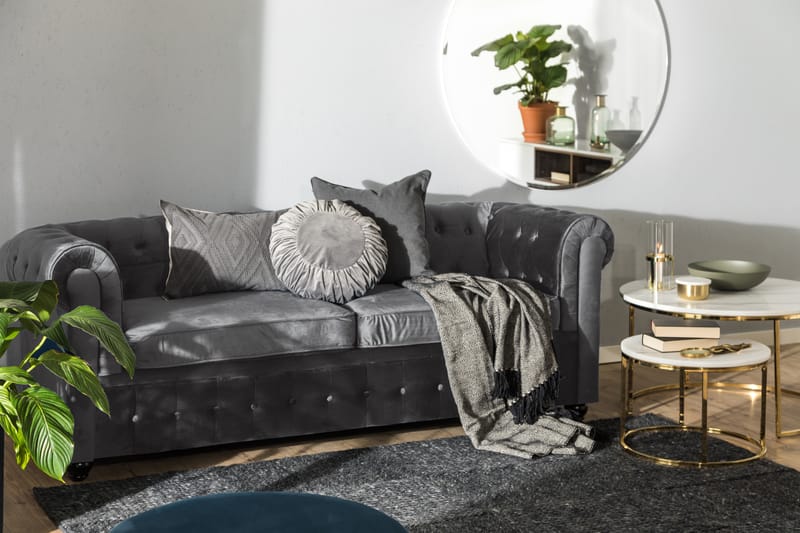 Chesterfield Deluxe 3-sits Framåtbäddad bäddsoffa i sammet - Mörkgrå Sammet - Möbler - Soffa - Bäddsoffa