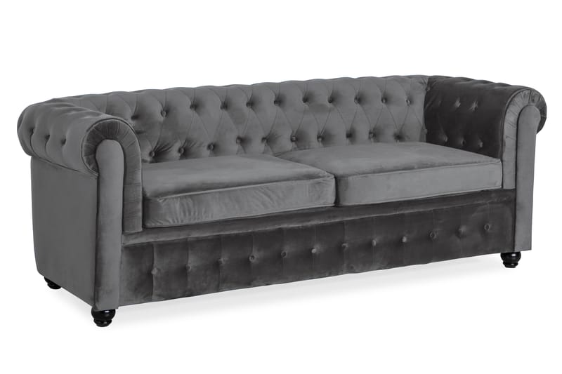 Chesterfield Deluxe 3-sits Framåtbäddad bäddsoffa i sammet - Mörkgrå Sammet - Möbler - Soffa - Bäddsoffa