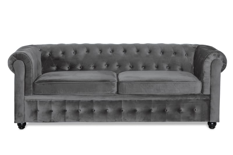 Chesterfield Deluxe bäddsoffa - Mörkgrå Sammet - Bäddsoffa - Bäddsoffa 3 sits