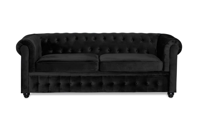 Chesterfield Lyx 3-sits Framåtbäddad bäddsoffa i Sammet - Svart - Möbler - Soffa - Bäddsoffa