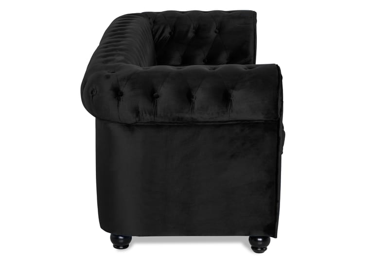 Chesterfield Lyx 3-sits Framåtbäddad bäddsoffa i Sammet - Svart - Möbler - Soffa - Bäddsoffa