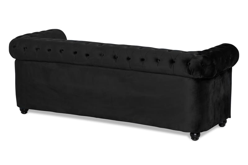 Chesterfield Lyx 3-sits Framåtbäddad bäddsoffa i Sammet - Svart - Möbler - Soffa - Bäddsoffa