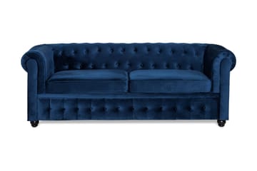 Chesterfield Lyx 3-sits Sammetssoffa - Djup soffa