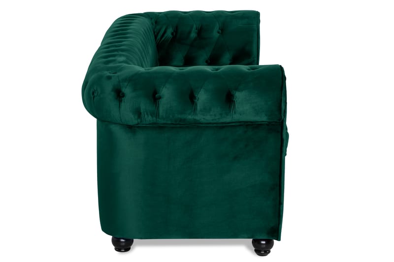 Chesterfield Lyx Framåtbäddad 3-sits Bäddsoffa i Sammet 215 cm bred - Mörkgrön / Grön - Möbler - Soffa - Bäddsoffa