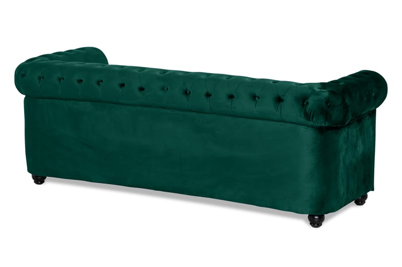 Chesterfield Lyx Framåtbäddad 3-sits Bäddsoffa i Sammet 215 cm bred - Mörkgrön / Grön - Möbler - Soffa - Bäddsoffa