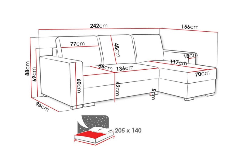 Denegal 3-sits Hörnbäddsoffa - Blå - Bäddsoffa - Hörnbäddsoffa