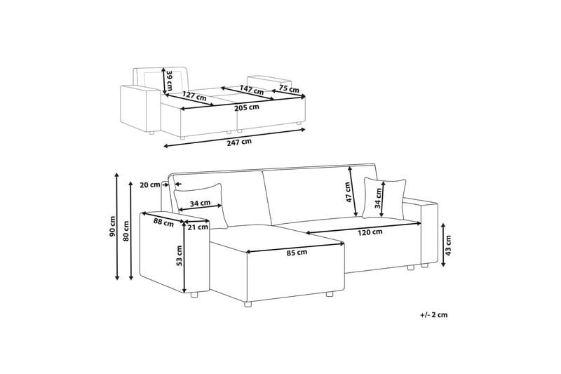 Dyshawn Hörnbäddsoffa 2-sits - Vit/Svart - Möbler - Soffa - Bäddsoffa