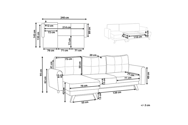 Faustin Hörnbäddsoffa 3-sits - Beige/Ljust trä - Möbler - Soffa - Bäddsoffa