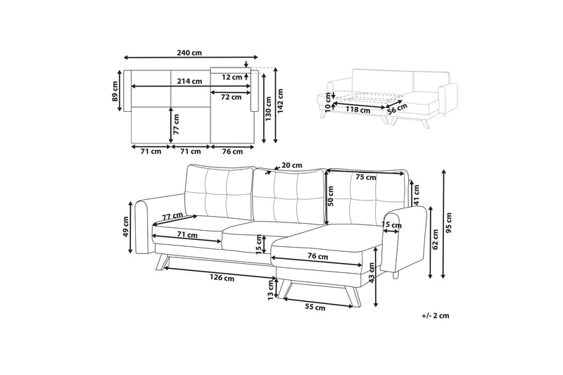 Faustin Hörnbäddsoffa 3-sits - Vit/Ljust trä - Möbler - Soffa - Bäddsoffa