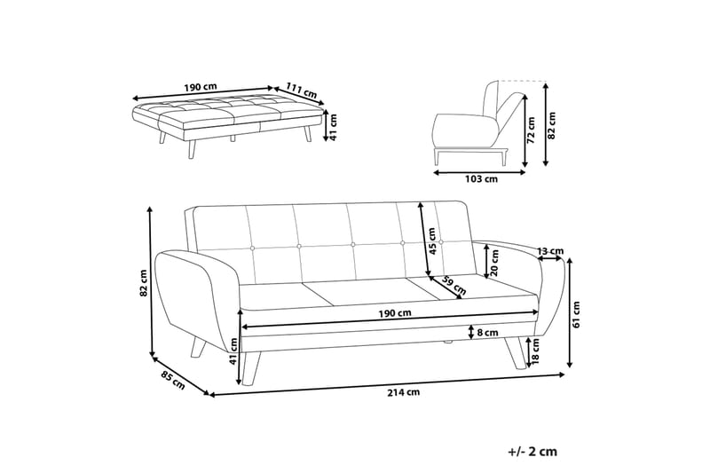 Feliks Bäddsoffa 3-sits - Vit/Ljust trä - Möbler - Soffa - Bäddsoffa