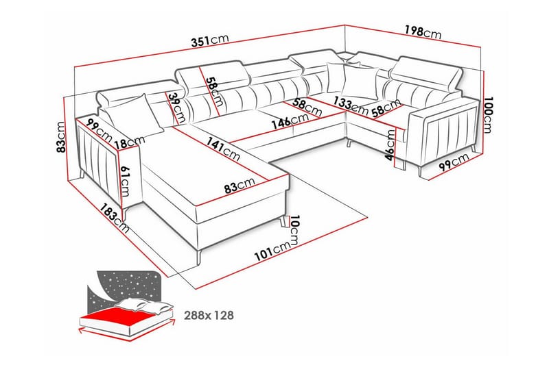 Galbally 5-sits Hörnbäddsoffa - Bäddsoffa - Hörnbäddsoffa