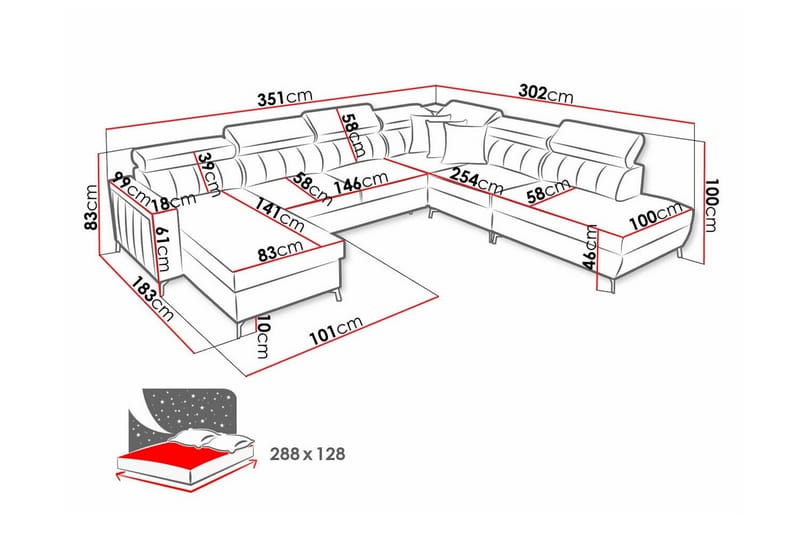 Galbally 5-sits Hörnbäddsoffa - Bäddsoffa - Hörnbäddsoffa