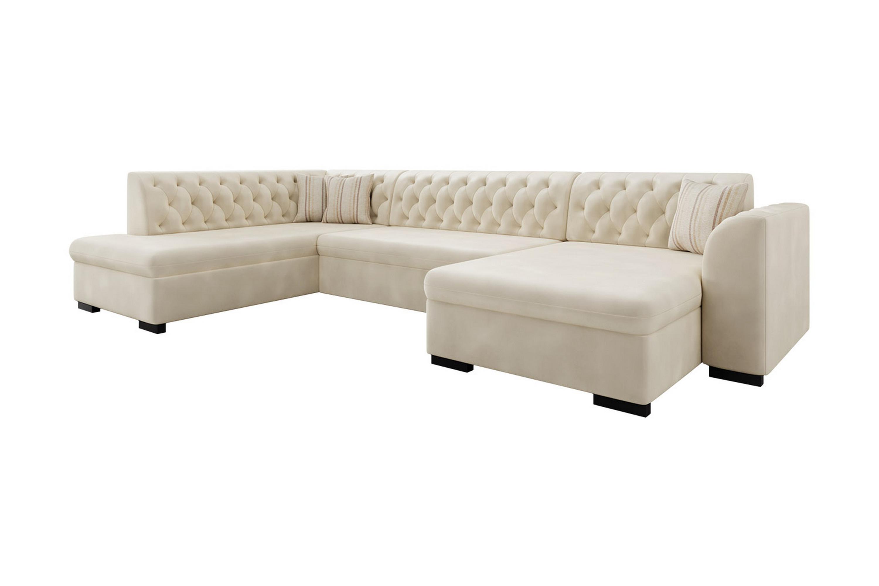 Gerada 4-sits Bäddsoffa med Divan och Schäslong Höger Förvar - Sammet/Beige Beige