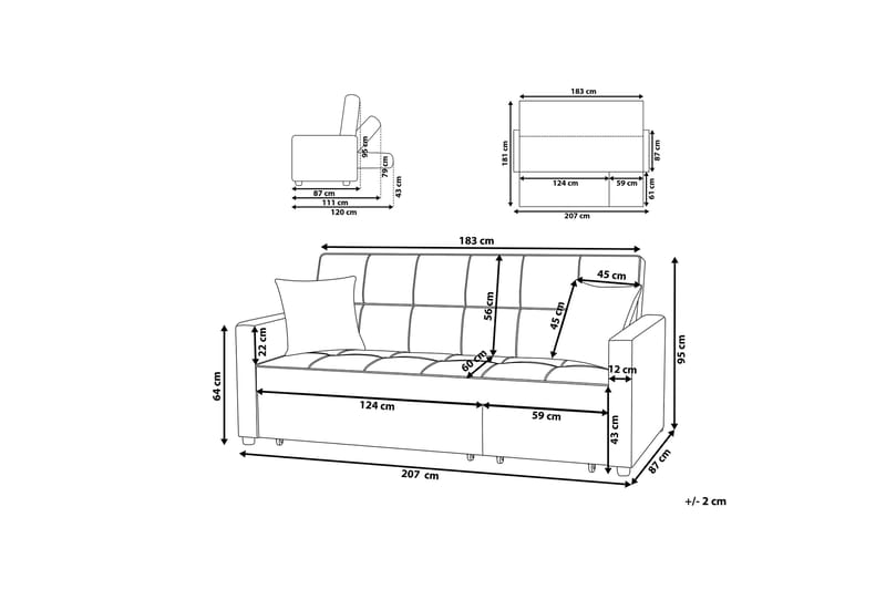 Glomma Bäddsoffa 207 cm - Svart - Bäddsoffa