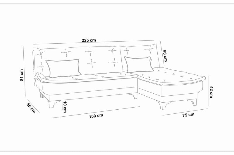 Hunterville Bäddsoffa m. Divan 4-sits - Grå - Bäddsoffa - Bäddsoffa divan