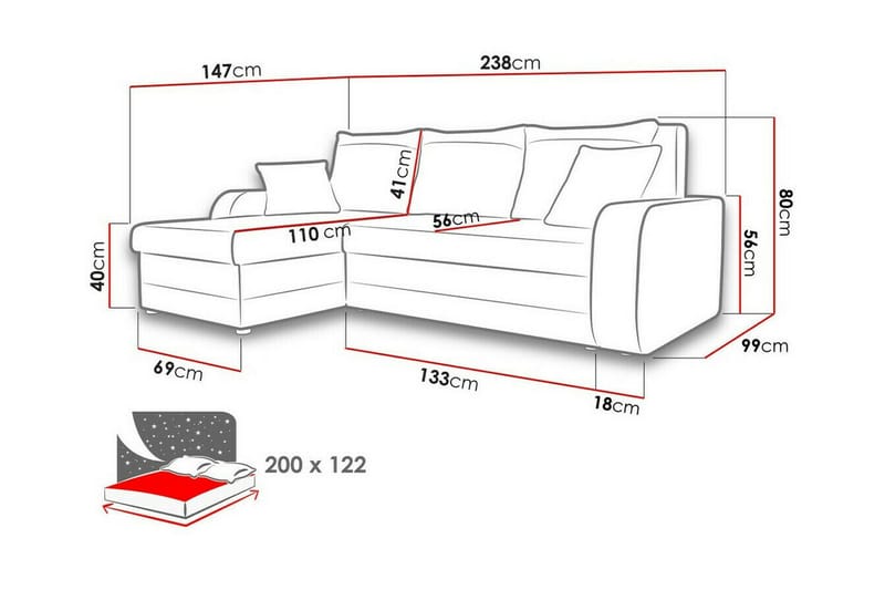 Kintore L soffa 3 sits Hörnbäddsoffa och Schäslong Vänster - Beige / Ljusbeige - Möbler - Soffa - Bäddsoffa