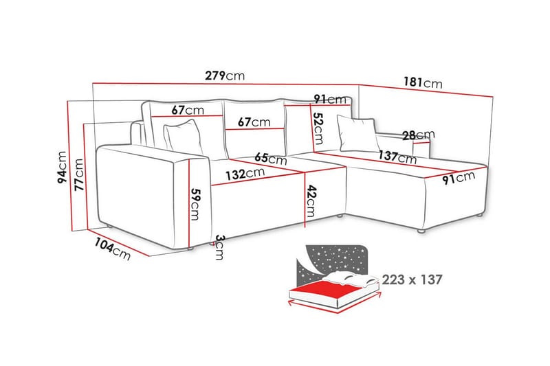 Knocklong 3-sits Hörnbäddsoffa - Grön - Bäddsoffa - Hörnbäddsoffa