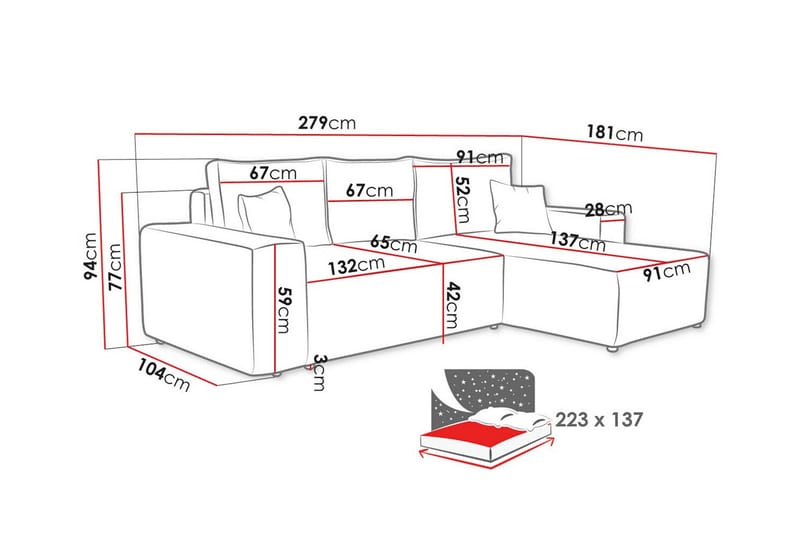 Knocklong 3-sits Hörnbäddsoffa - Gul - Bäddsoffa - Hörnbäddsoffa